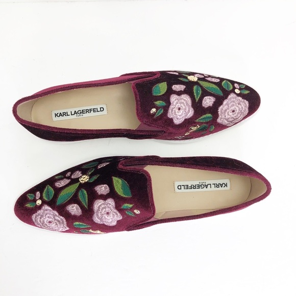 Karl Lagerfeld Paris Carolyn size 10 Burgundy embroidered slip on loafers
